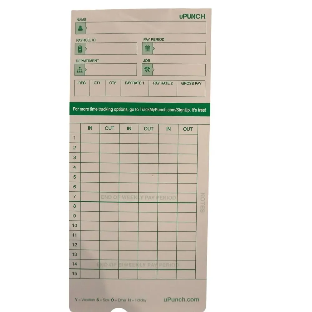 Upunch Auto Align Time Cards 100 Double Sided Top Loading HNTCG1100 HN3000 New